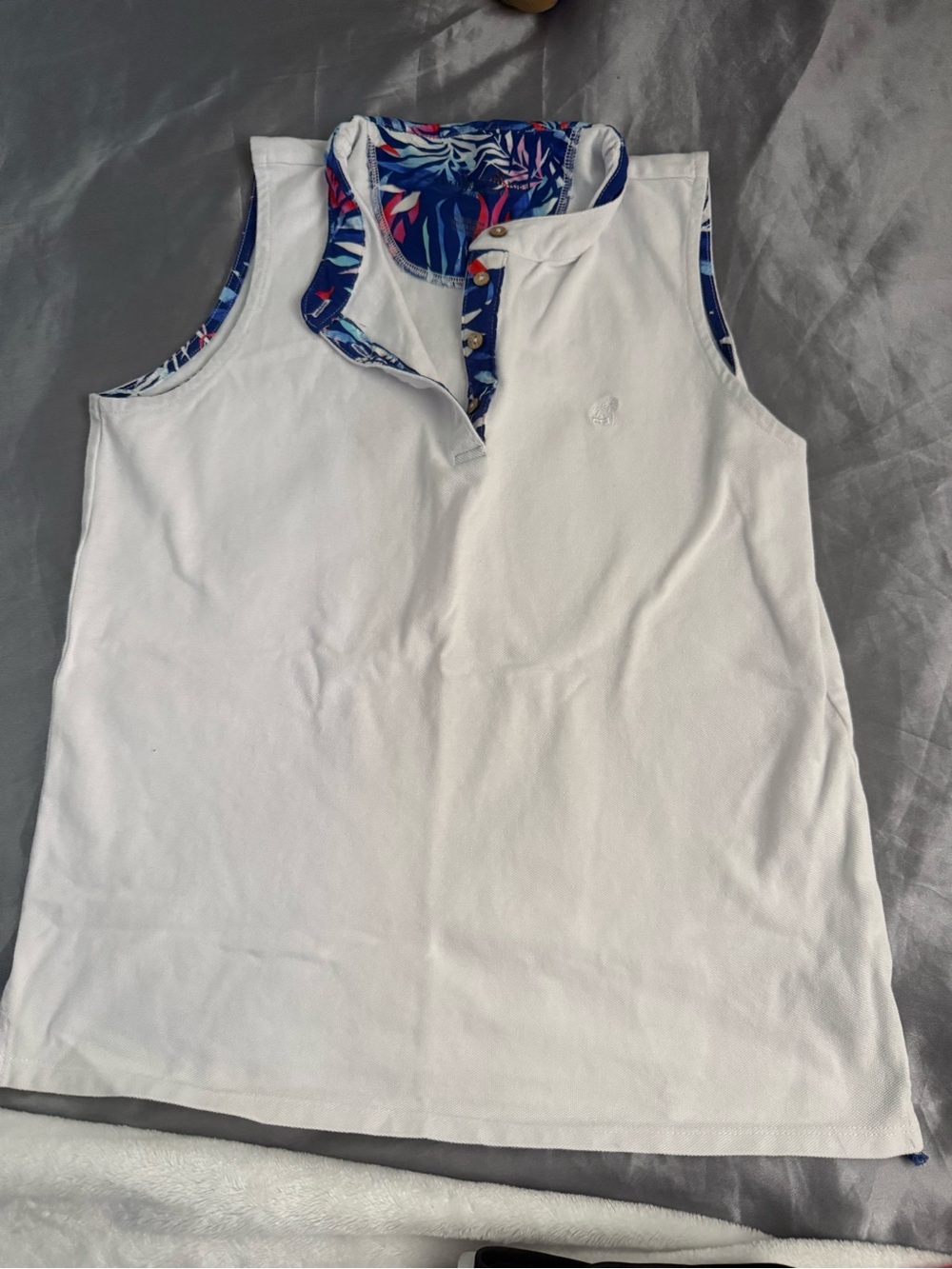 Caribbean Joe Navy Top with Pink and Red Tropical Print